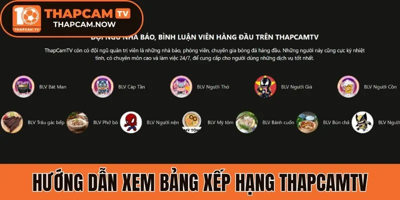 Hướng dẫn xem BXH Thapcamtv