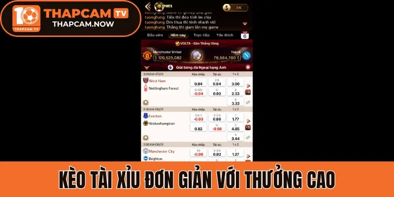 Kèo Tài xỉu đơn giản với thưởng cao