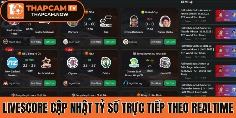 Live score tại Thapcamtv cập nhật tỷ số trực tiếp theo realtime